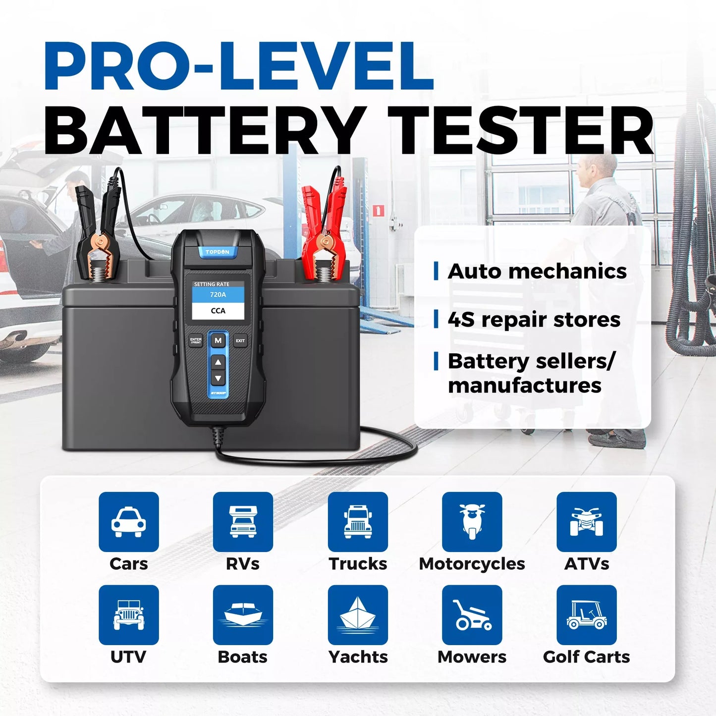 Batterijtester - Accutester - Batterij Checker - 12V/24V - Digitale Oplaad- en Starttest Tool – Voertuiganalyse met Printer – Ondersteunt 8 Talen