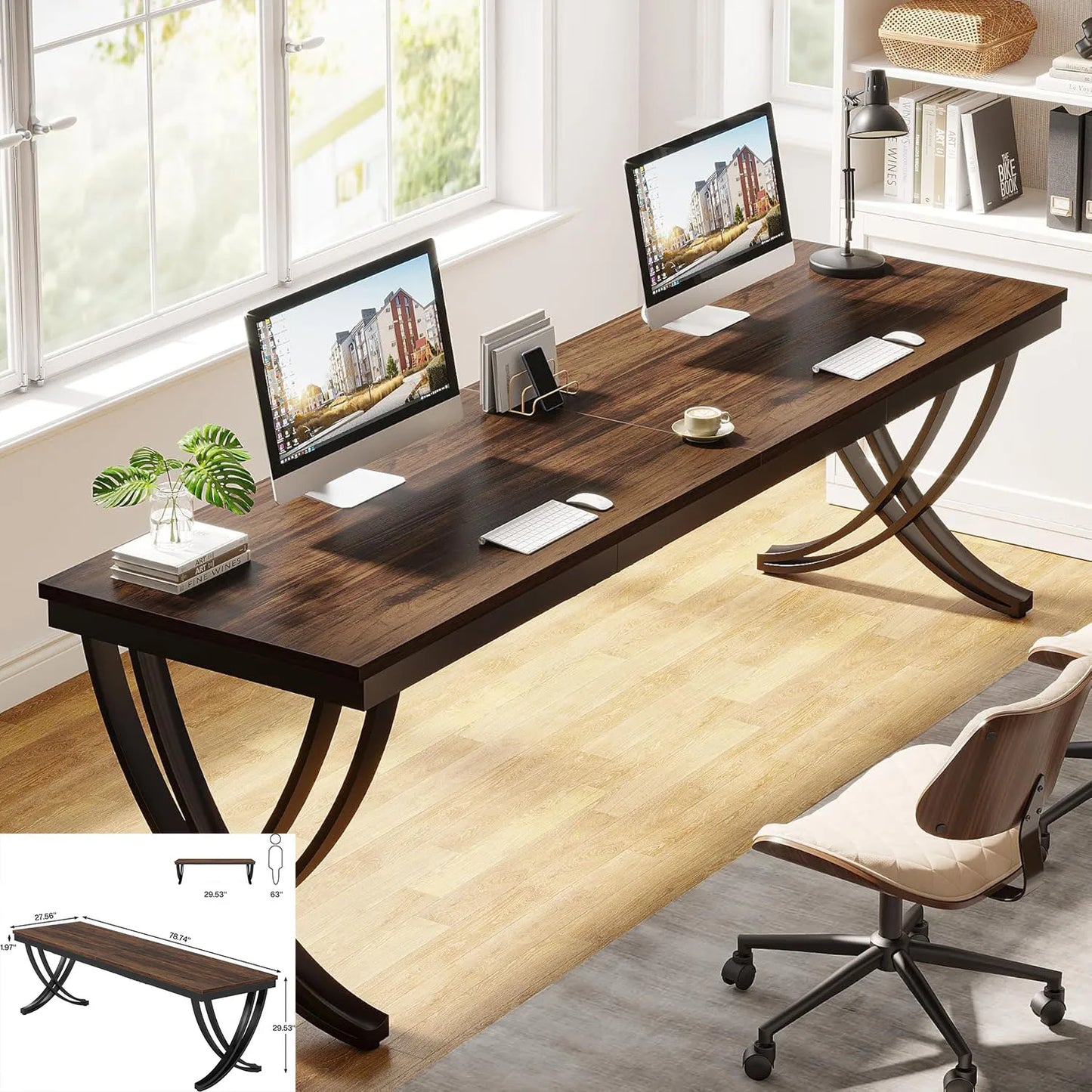 Bureau – Computerbureau – Werktafel – Bureautafel – 2 Persoonsbureau – Extra Lang 200 cm – Massief Eikenhout