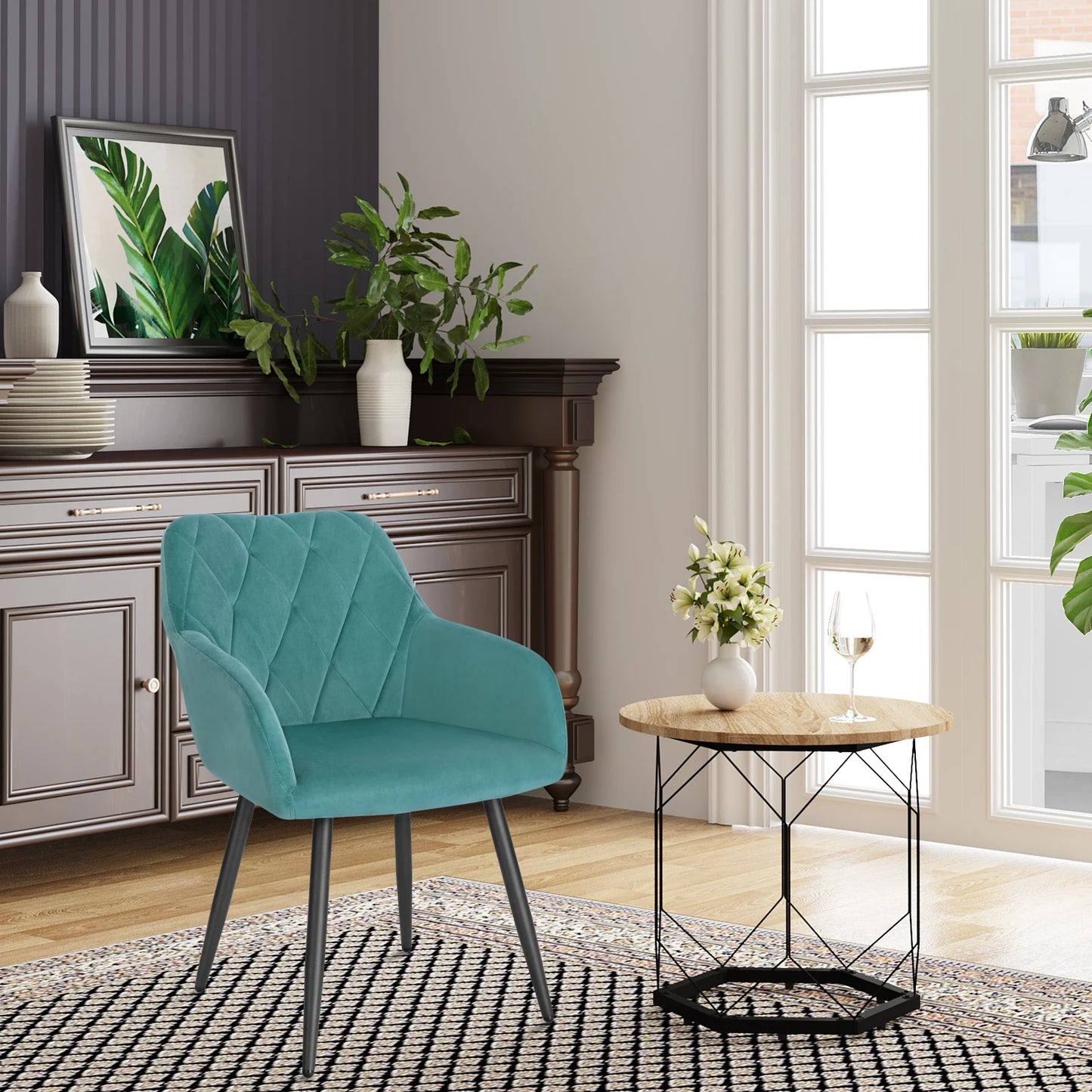 Eetkamerstoel – Bureaustoel – Stoel Met Armleuning – Scandinavische Stoel – Metalen Poten – Velvet Bekleding – Ergonomisch Design - Turks Groen - QUORE