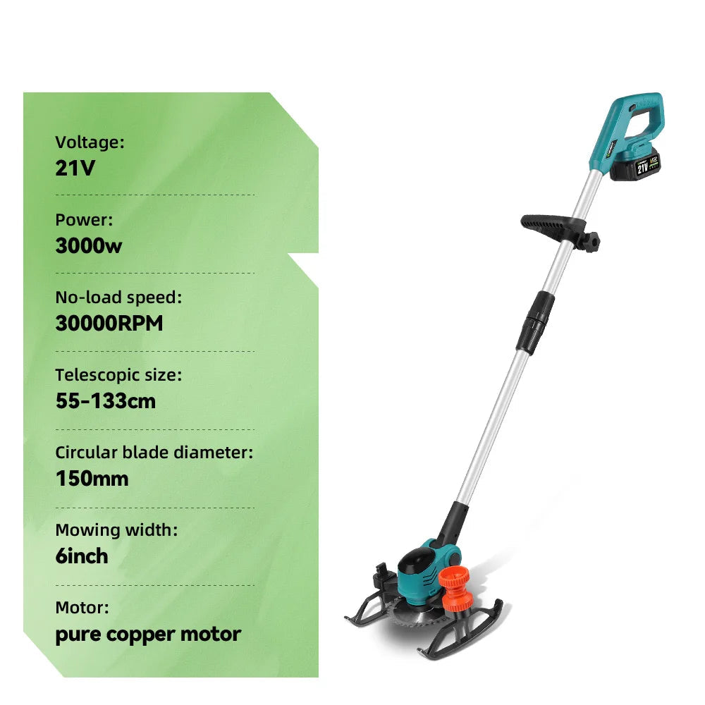 Handmaaier - Grasmaaier - Grastrimmer - Grasschaar - Grasmachine - 3000W - 6-Inch - Elektrische/Accu - Grastrimmer met 90° Verstelbare Kop – Snoerloos Tuingereedschap - 21V/18V Compatibel - Inclusief 2x Accu - QUORE