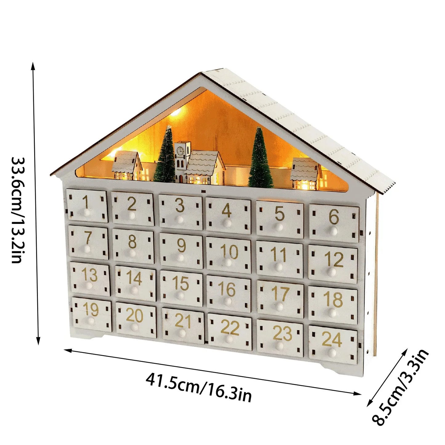 Advent Calendar - Wooden Christmas Advent Calendar House - LED Lights - 24 Days Countdown - Organization Figures Room Decoration - Toys - Playset