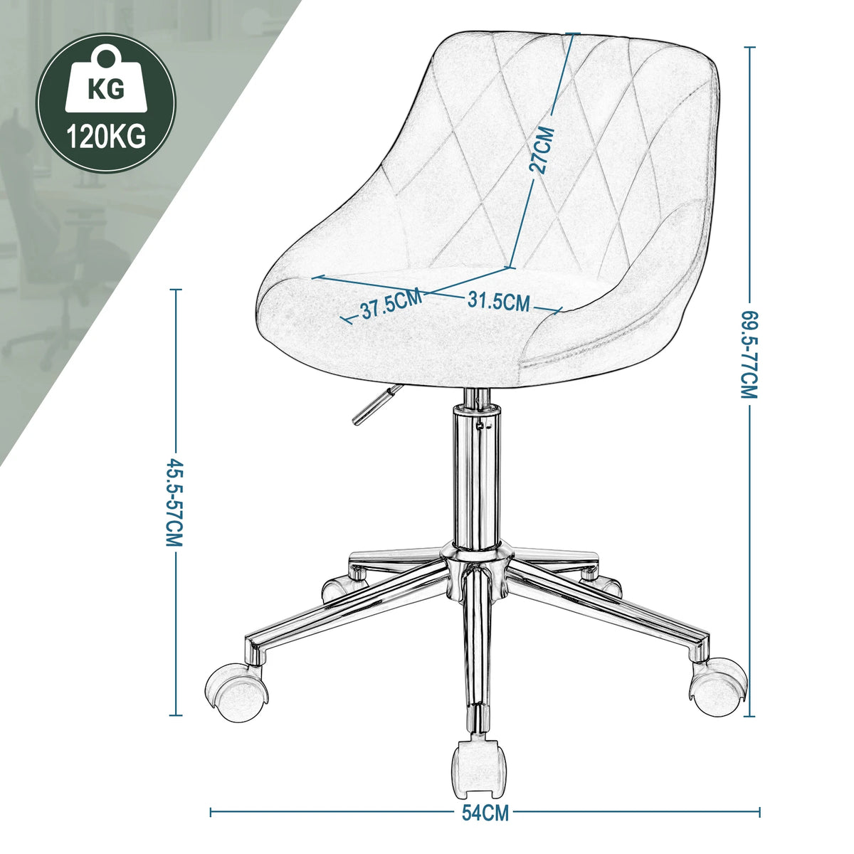 Bureaustoel - Ergonomische Bureaustoel - Zadelkruk - Bureau Stoel - Zadelkruk op Wielen - In Hoogte Verstelbare Bureaustoel - met Wielen - voor Thuiskantoor - Turquoise - QUORE