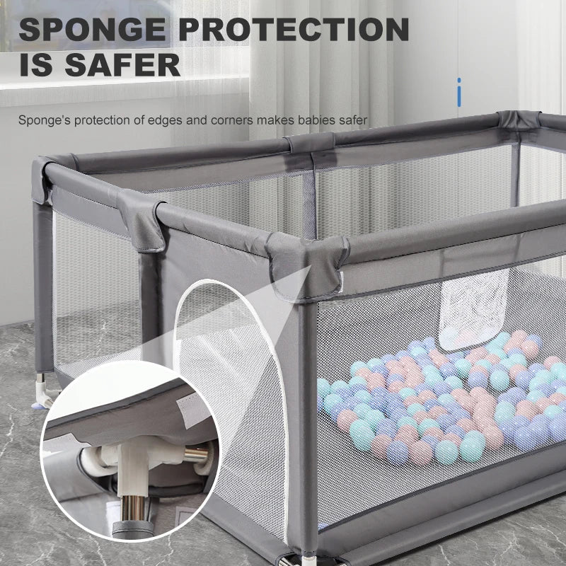 Baby Box – Kinderbox – Grote Speelbox – Kruipbox – Veilige Speelruimte Voor Baby's en Peuters – Robuuste Box Voor Binnen – 120x180x66 cm – Ideaal Voor Spelen en Ontdekken – Grijs