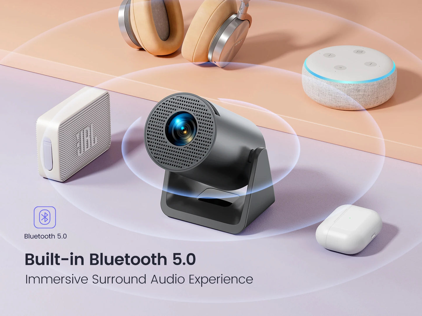 Beamer - Projector - Mini Projector - 1080P Ondersteuning - 300 ANSI Lumen – Android 11 - WIFI & Bluetooth – Auto Keystone – Draagbare Film Projector – EU Plug - QUORE