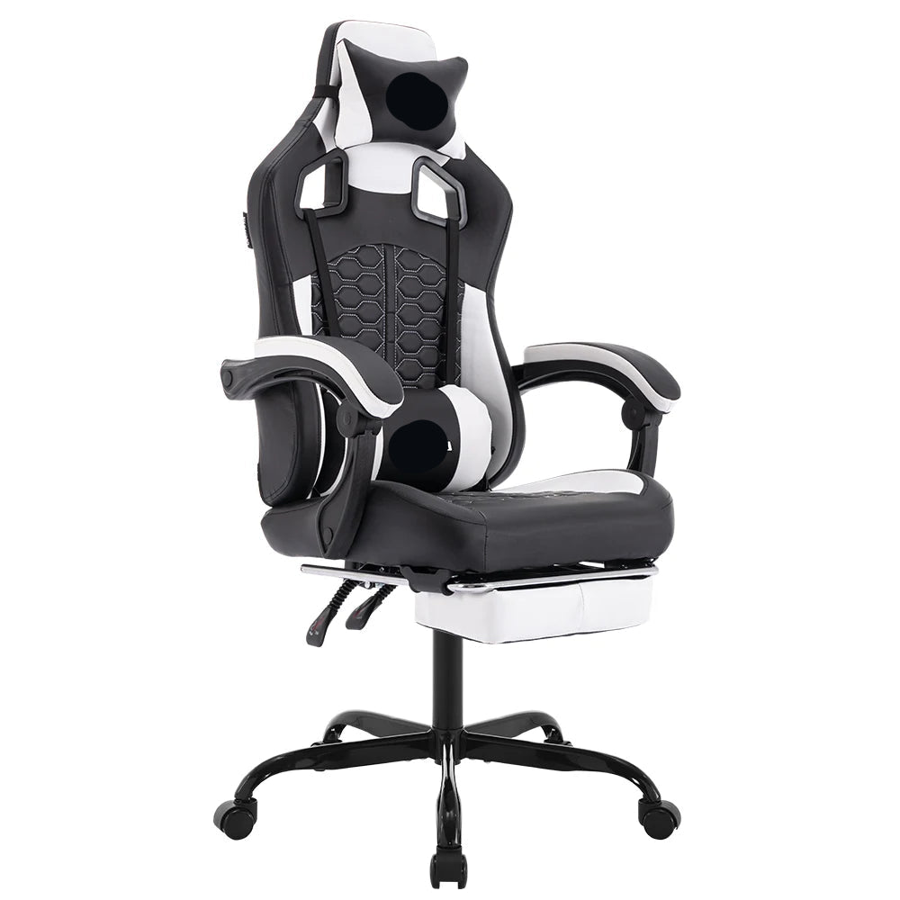 Gamingstoel – Bureaustoel – Gamerstoelen – Zitzak – Ergonomisch – Met Voetensteun – Verstelbare Rugleuning - Wit - #3
