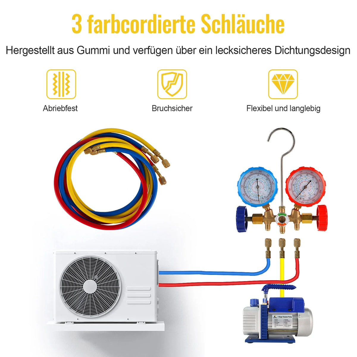 Vacuümpomp - Koelmiddel vacuümpomp - Koelgereedschap - HVAC-koeling - 3CFM - 2-traps - 1/2 pk - met meter - Blauw