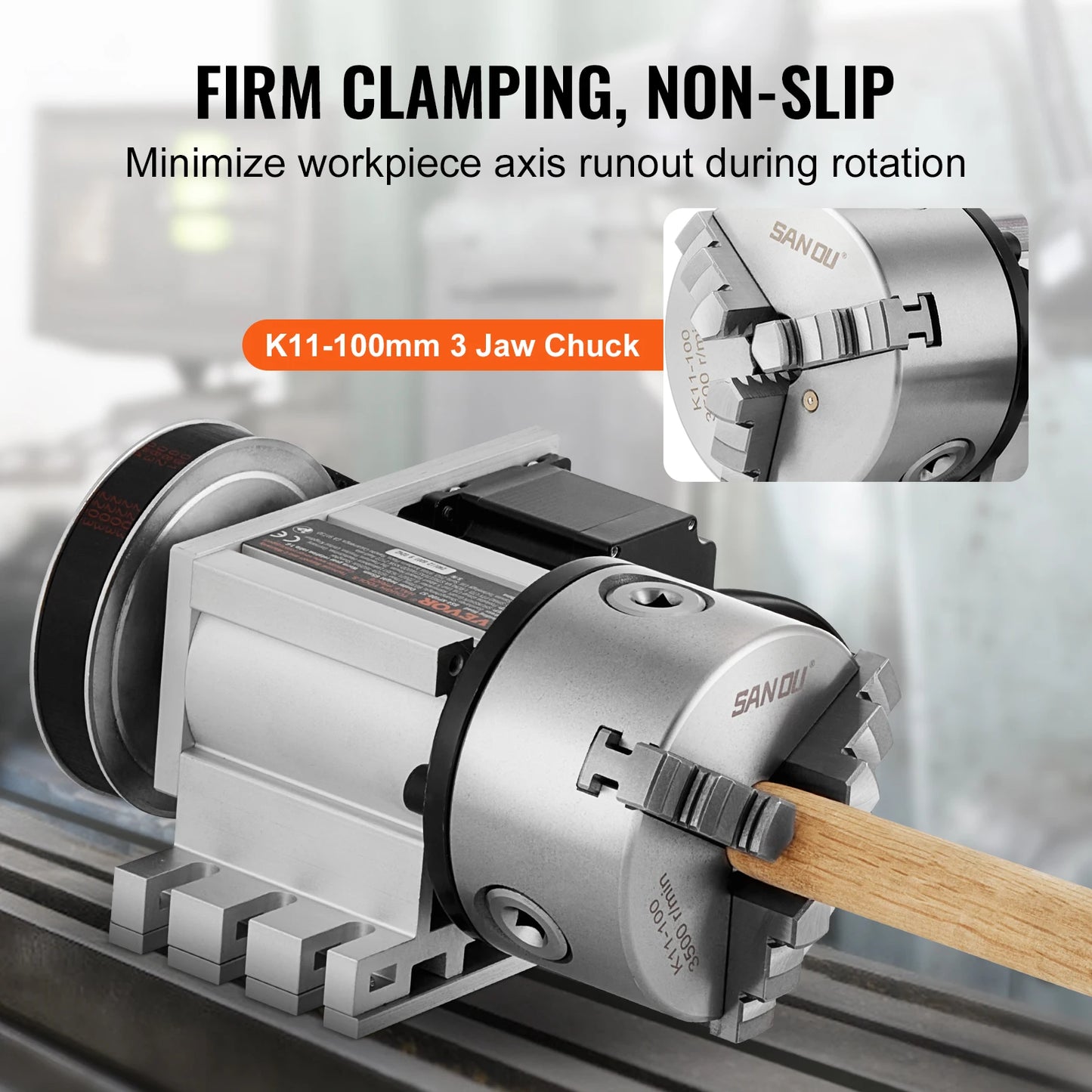 CNC 4e As – CNC Rotatieas – Freesas – Gravureas – Multifunctionele As – K11 100mm Klauw – Nema23 Motor