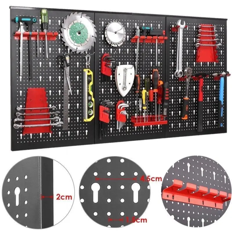 Gereedschapswand – Perforatiewand – Werkplaatswand – Opbergwand – Metaal Gereedschapsbord – 3 Panelen 117x55x2 cm – Inclusief 17-delige Haken Set