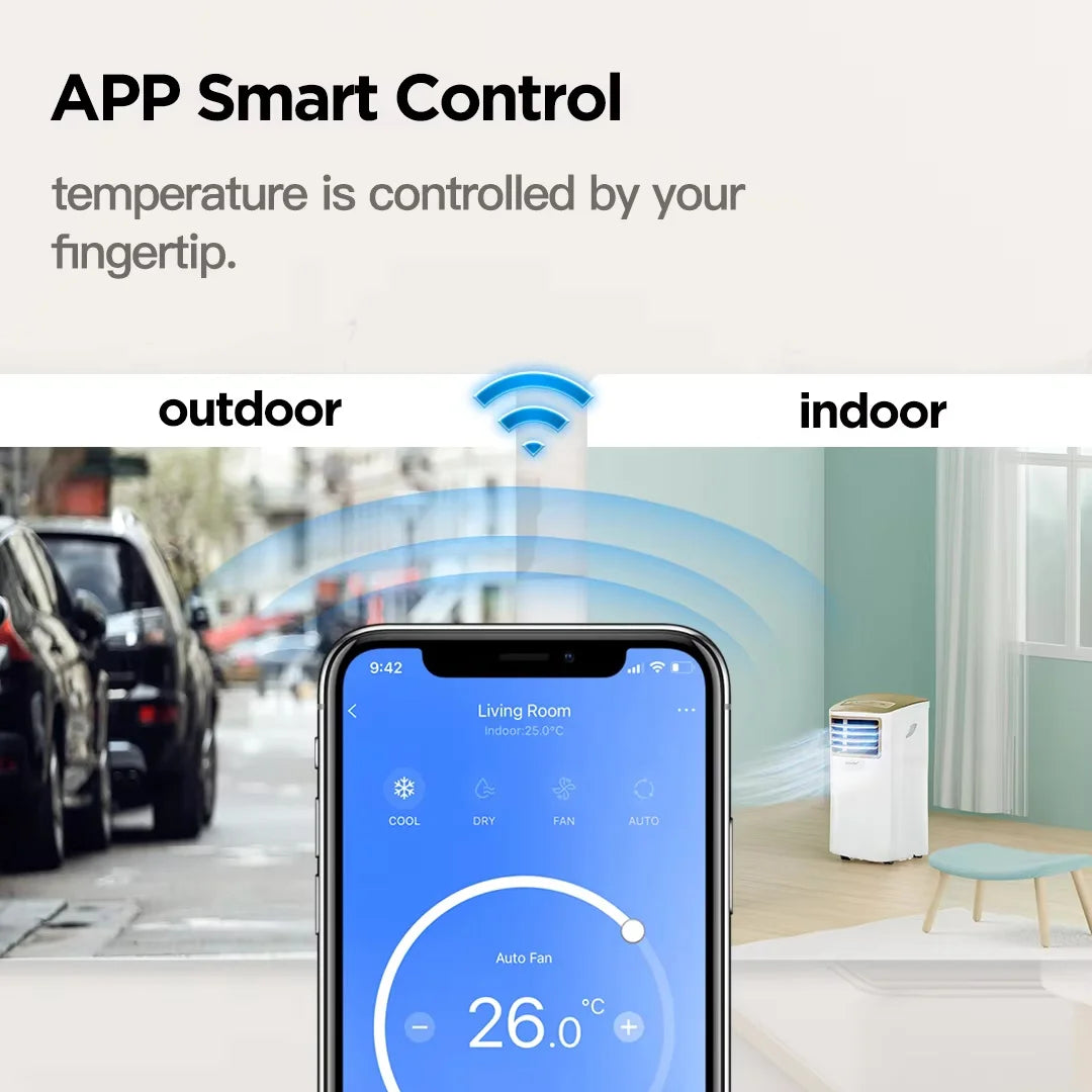 Mobiele Airco - Draagbare Airconditioning - Mini-Airconditioning - voor Koelen - Ventileren - Ontvochtigen - 7000 BTU - 2.0 kW - Kamergrootte tot 68 m³ - 63 dB - App-bediening - Alexa - Google Home - IFTTT - Wit
