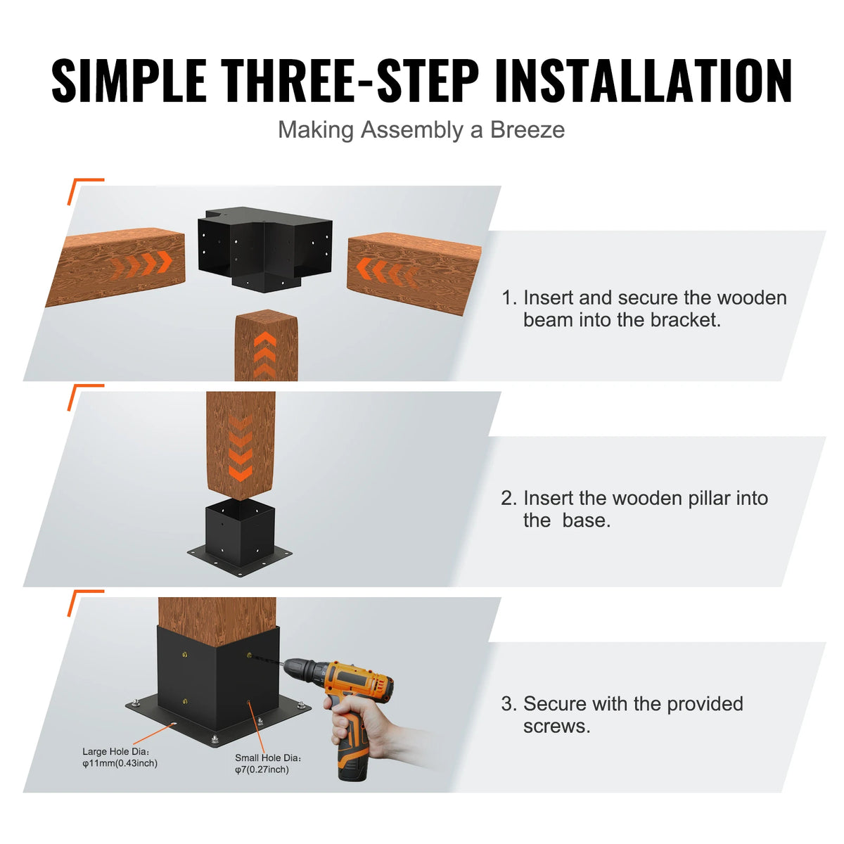 Hoekankers - Hoekconnectoren - Pergolabeugelset - Metaal - DIY-paalbasisset - 4x4in - 2 stuks - Zwart