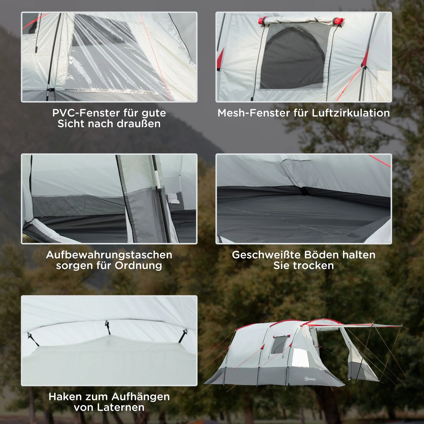 Tent – Kampeertent – Familie Tent – 8 Persoons – Waterafstotend 2000 Mm – Ruim Met Scheidingswand - Grijs