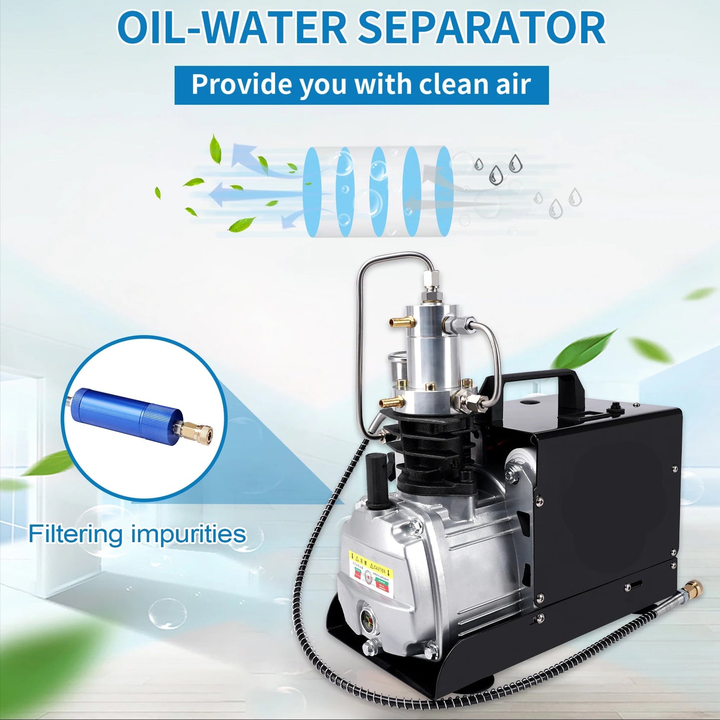 Luchtcompressor - Compressor - Luchtpomp - Airpress Compressor - 4500Psi - 300bar - PCP - Hoge Druk Pneumatische Luchtpomp – Ingebouwde Ventilator - Geschikt voor Luchtgeweren en Scuba Tanks - Handmatige Versie – 220V
