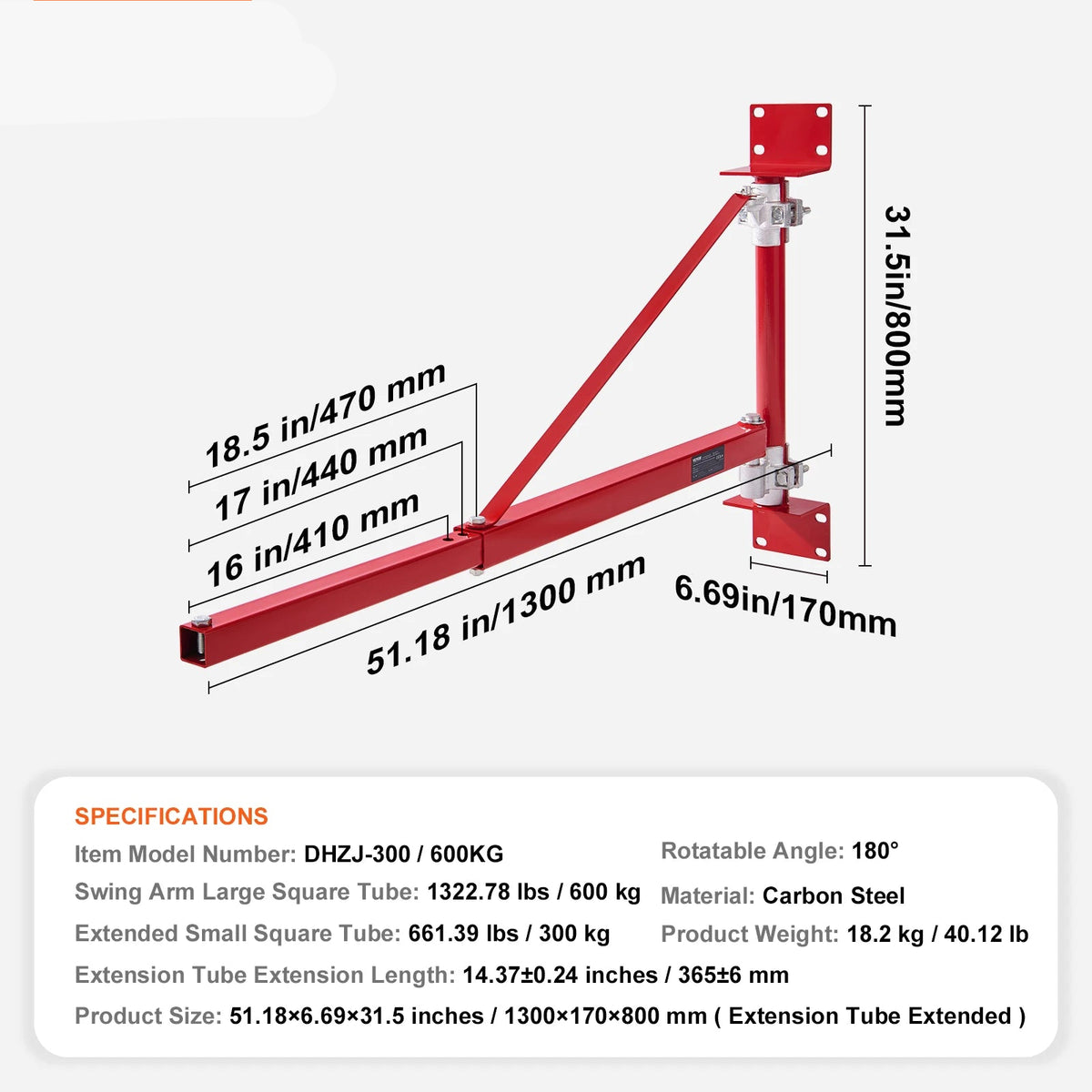 Stalen hijsframe - Lier - Lieren - Liften - Takel - 300-600kg - met paal 180° Draaibare Steigerhouder - voor Werkplaats Garage