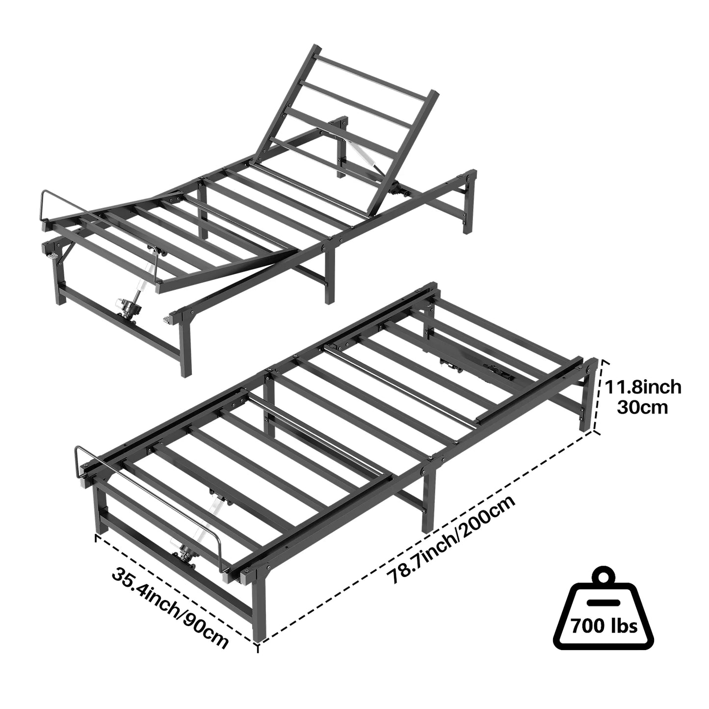 Verstelbaar Bedframe – Elektrisch Bedbodem – Verstelbare Lattenbodem – Bedframe Met Afstandsbediening – Stil Motor – Geschikt Voor Diverse Matrassen - 199 x 150 x 30 cm - Zwart