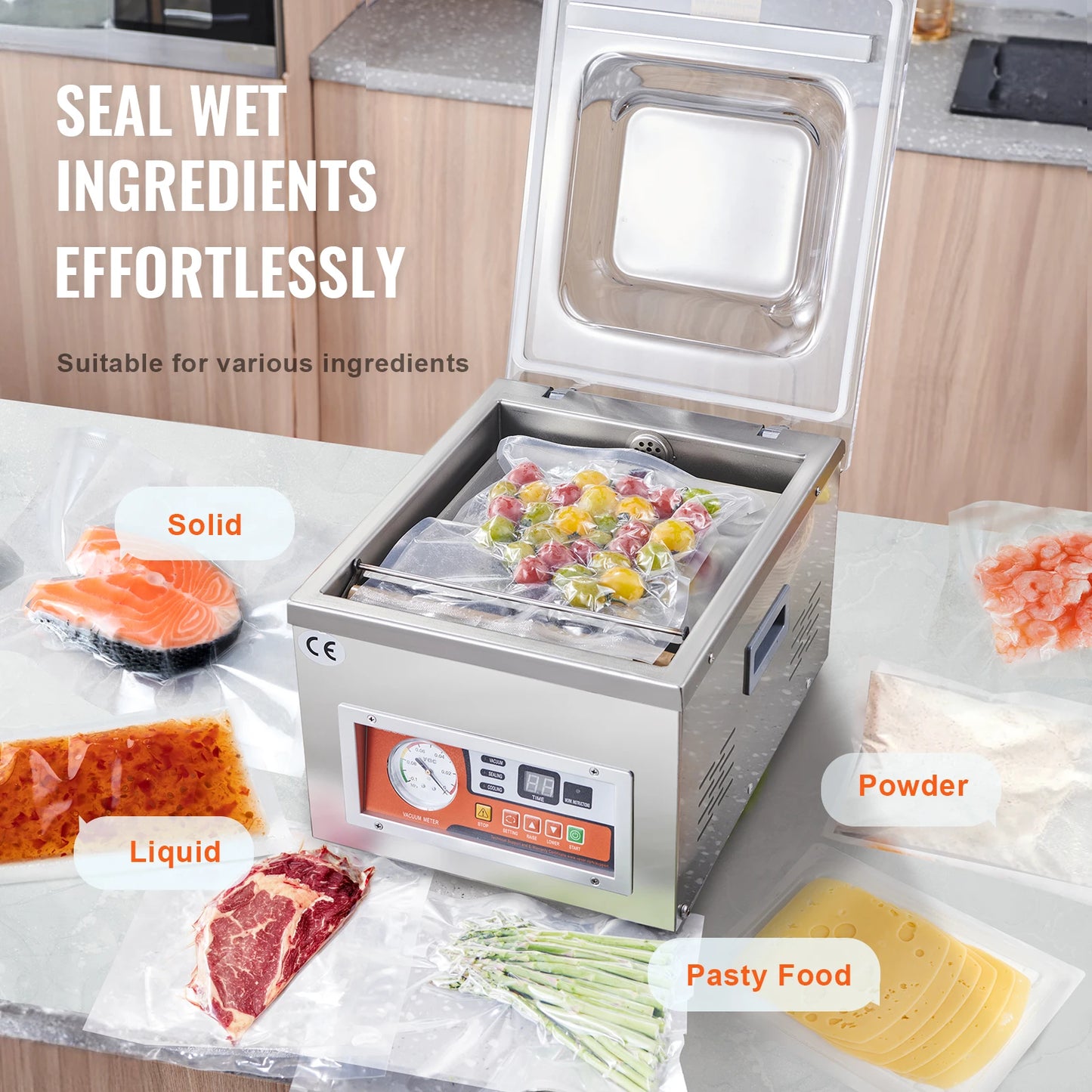Vacumeermachine - Vacuümverpakkingsmachine - Vacuümmachines - Kamermodel Vacuümsealer - 260W - met 15,7" Seallengte - Commerciële - Foodsaver - Seal Apparaat - voor Nat Voedsel, Vlees en Marinades - QUORE