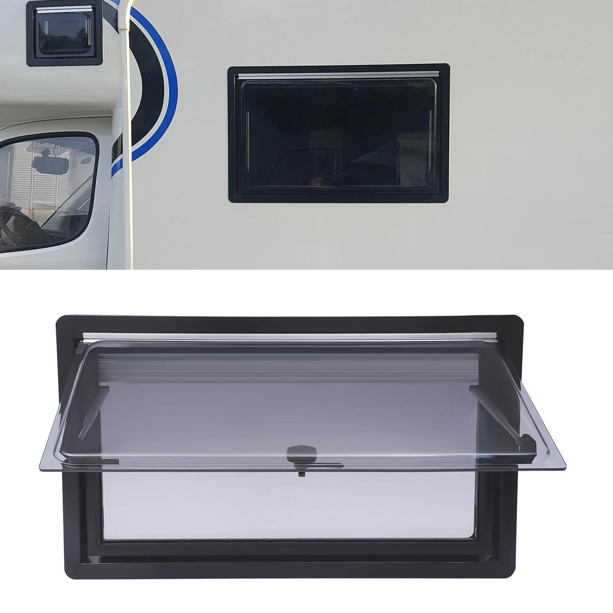 Camper window - Caravan - 900x500mm - Windows Tempered glass - Window opening outwards - For campers and caravans - Ventilation Roof window with blind insect screen - Ventilation Hinged Extendable