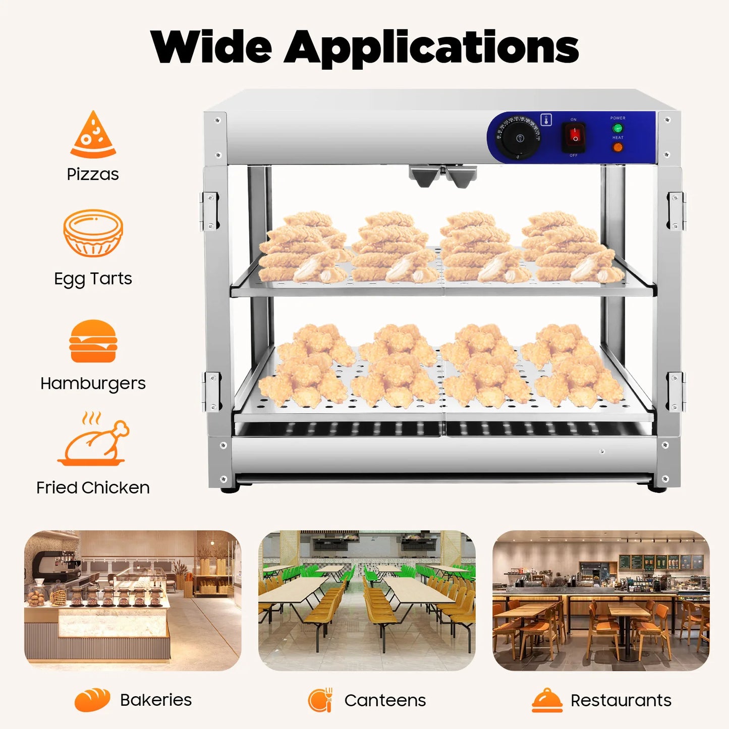 Warmhoudkast – Warmhoudkast Horeca – Voedselverwarmer – Snackverwarmer – Roestvrij Staal – 800 Watt – Dubbel Plateau