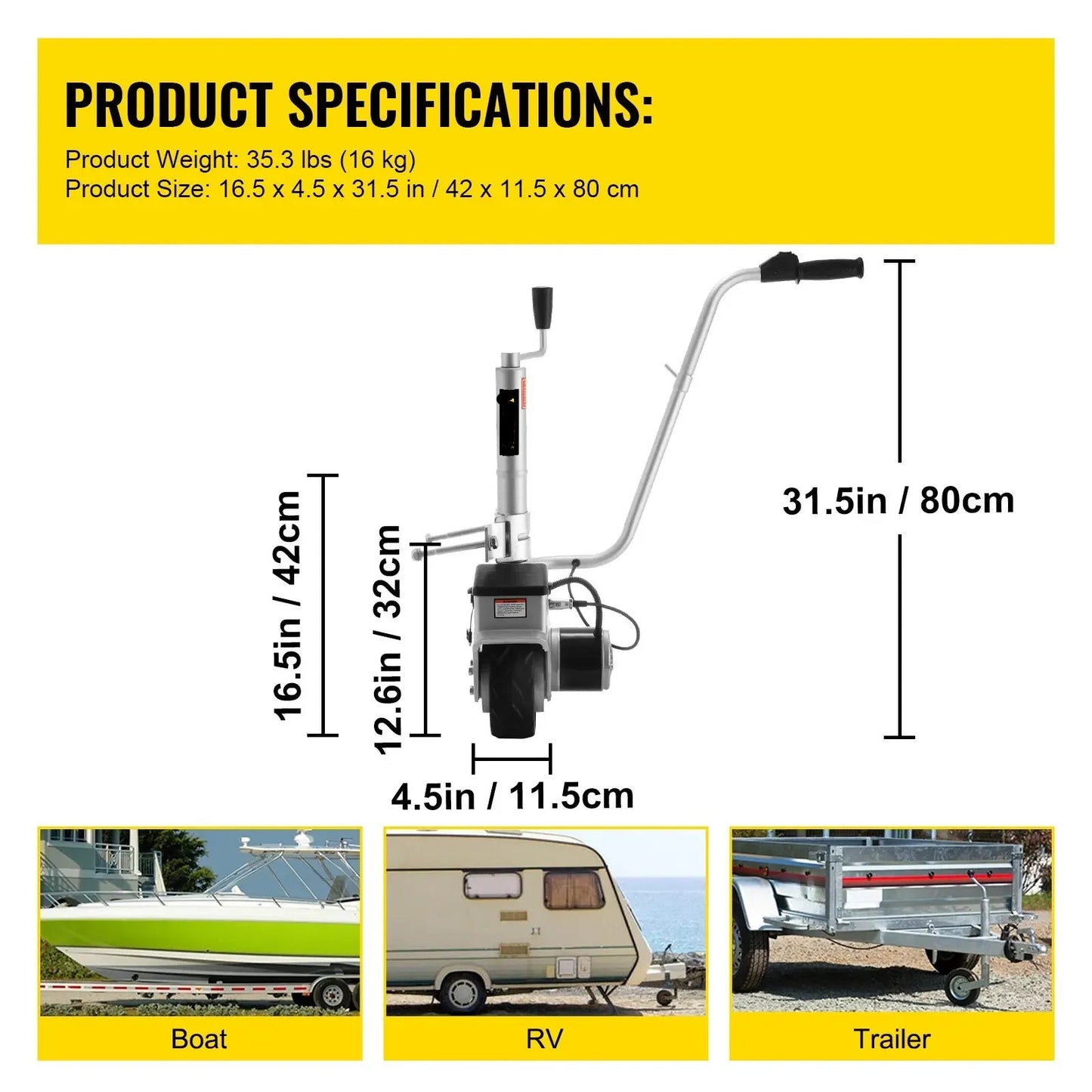 Elektrisch Neuswiel – Gemotoriseerd Neuswiel – Caravan Mover – 12V - 350W Motor - 2270KG Laadvermogen - Verstelbare Klem – Jockey Wie - Caravan Mover - Trailer Verplaatser - Elektrische aanhanger - Travelsleeper - Geschikt voor Auto, Caravan & Boot