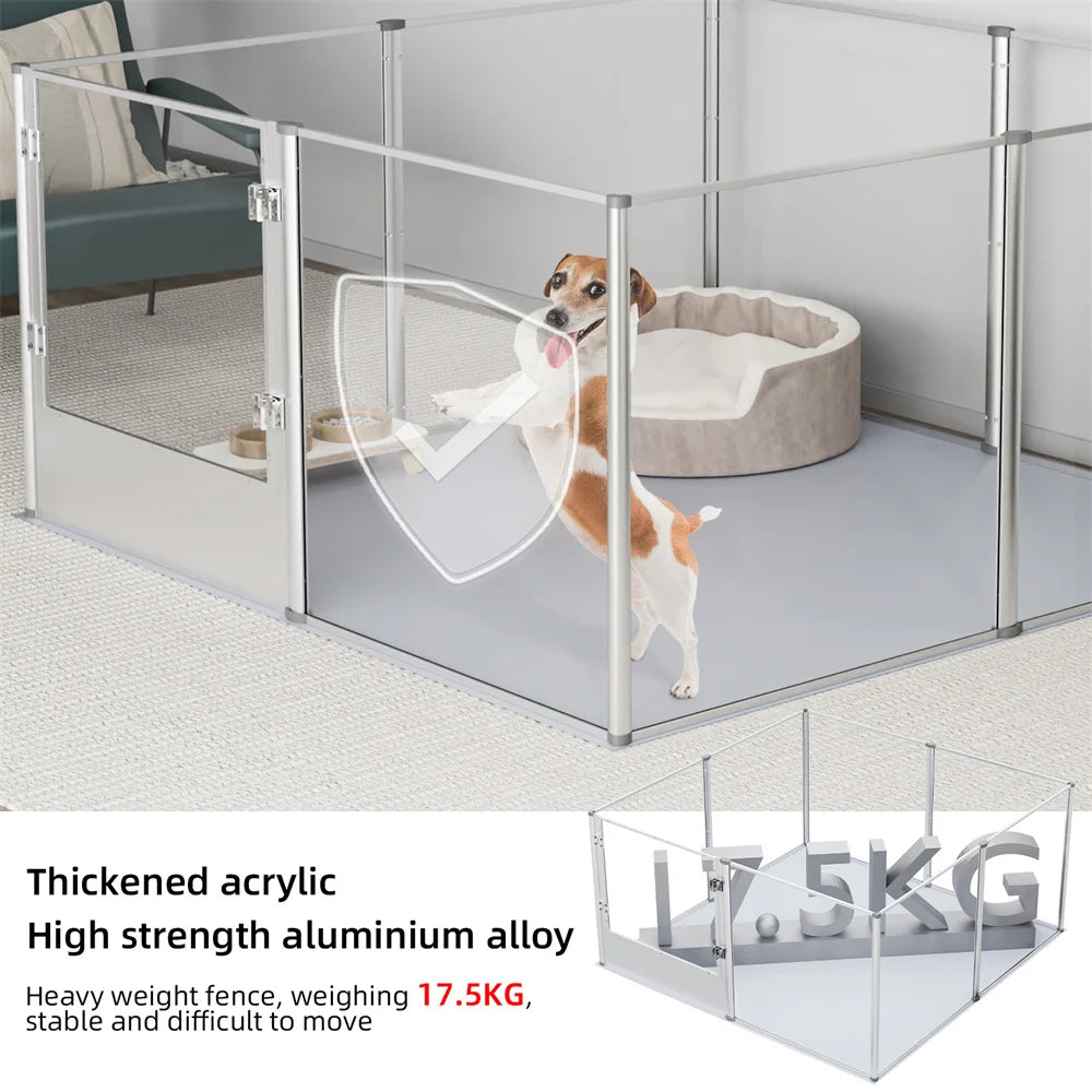 Acryl Hondenren - Hondenkennel - Hondenbox - Duidelijke Acryl Honden - Whelpbox - en Speelhek - 120x120x61cm - Transparant Dierenhek - met Deur - en Waterdichte Mat