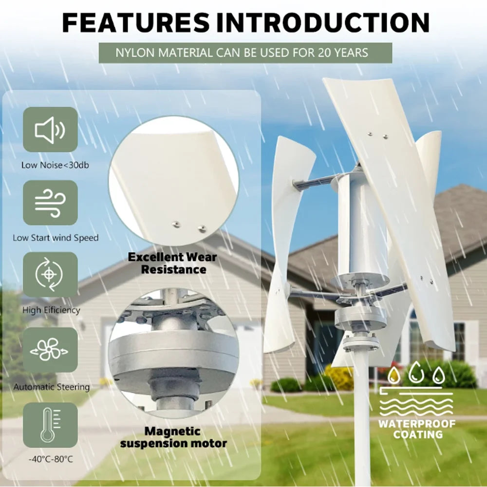 Windturbine – Windgenerator – Windmolen – Duurzame Energie – 3000W Vermogen – Aluminium Behuizing - Wit - 48V - Met Zonnestelsel