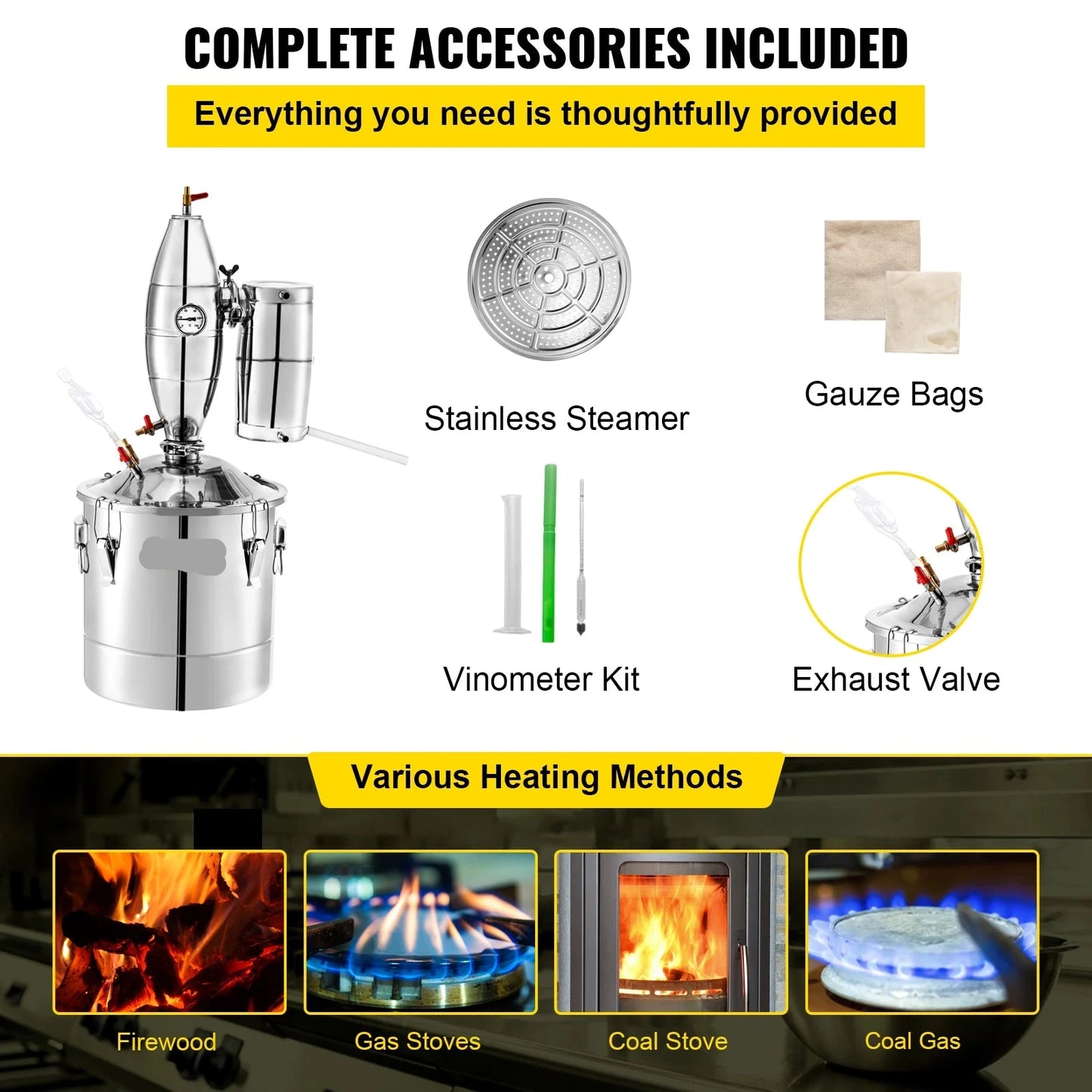 Alcohol Distilleerder - Destilleerapparaat Etherische Olie - Moonshine Still Distiller - Distilleerketel voor Alcohol - 20L - RVS - Bierbrouw Installatie - DIY Wijnapparaat - voor Bier - Wijn - Moonshine & Etherische Oliën