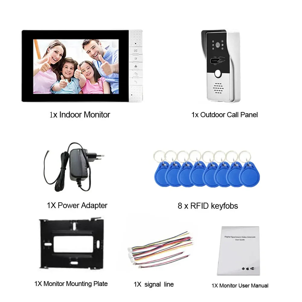 Videodeurbel – Video Deurintercom – Slimme Deurbel – Deurbel Met Camera – Deurintercom Set – 7-inch Kleurentouchscreen – RFID Toegangssysteem
