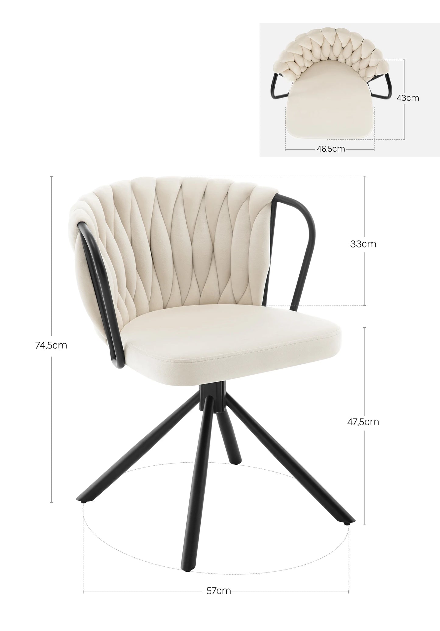 Draaibare Eetkamerstoelen – Eetstoel – Bureaustoel – Leesstoel – Zitstoel – 360° Draaibaar – Velvet Bekleding – Metalen Poot