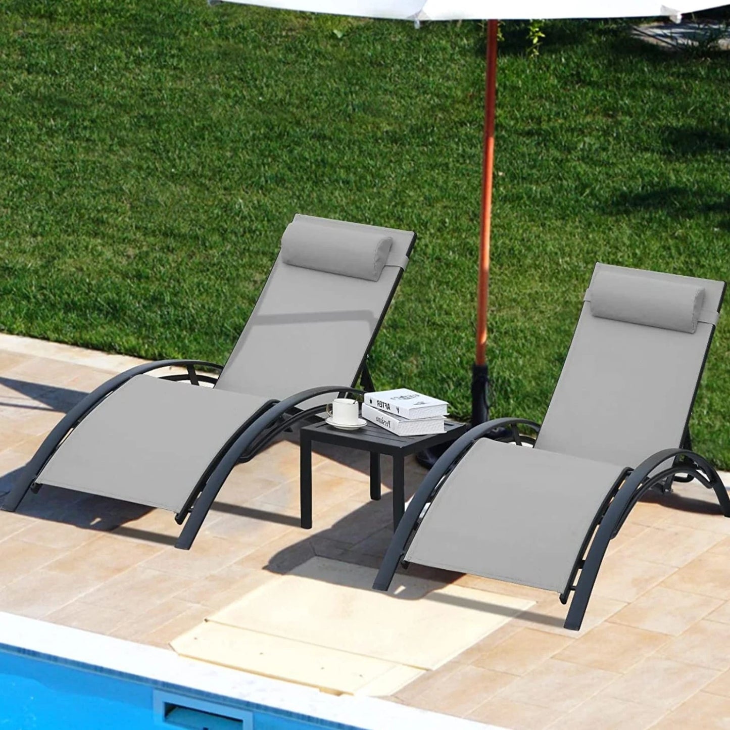 Ligbed Set – Verstelbare Ligstoelen – Outdoor Bedden – Tuinmeubelen – Aluminium Frame – 5 Verstelbare Standen – Weerbestendige Bekleding - Zwart