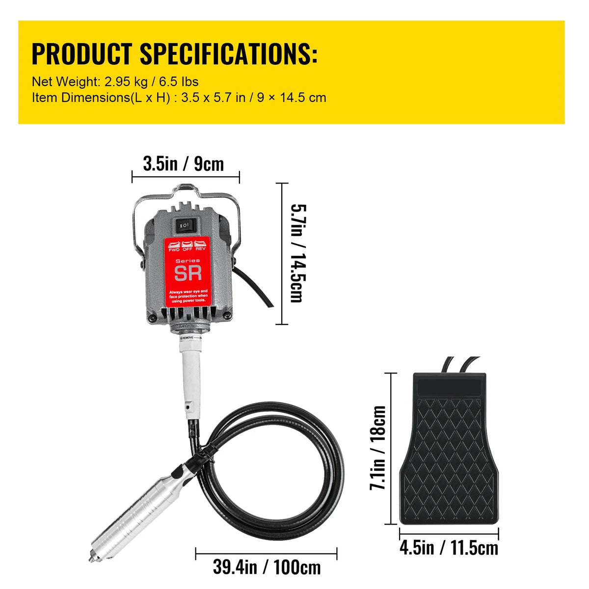 Flexible Shaft Mill - Rotary - Mini SR Flex Shaft Mill - 220V - 230W - 4mm Jaw - Foot Pedal - Jewelry Polisher - Rotary Stone Carving Tool - Gray