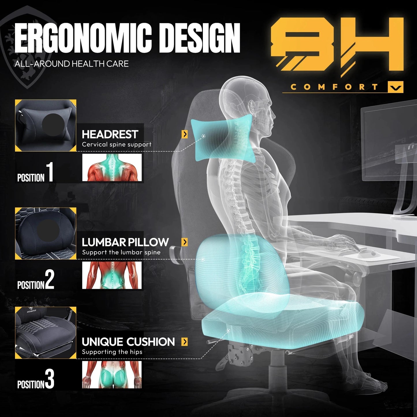Bureaustoel – Bureaustoel Kantoor – Ergonomische Stoel – Draaistoel – Werkstoel – Verstelbare Rugleuning – Synthetisch Leren Bekleding