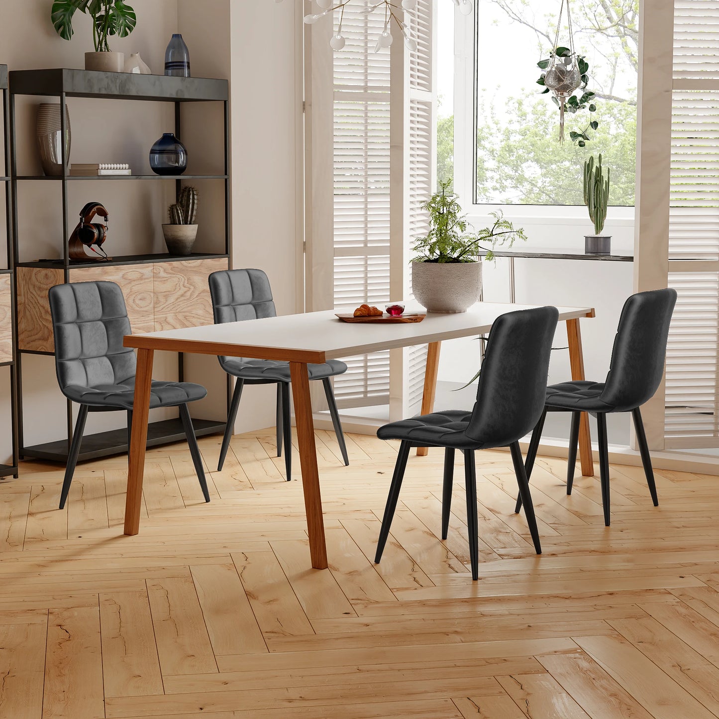 Eetkamerstoelen – Stoelen – Linen Stoelen – 4 Stuks - Metalen Frame – Comfortabele Zitting – Draaggewicht 150 Kg - Grijs