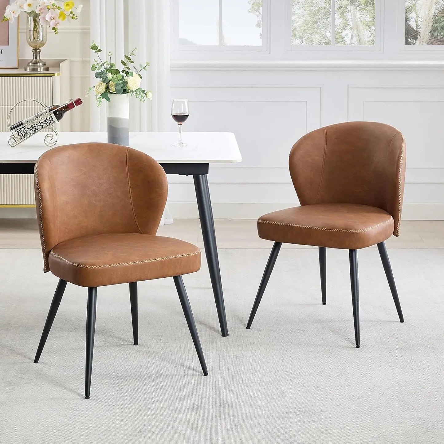 Eetkamerstoelen – Set van 2 - Stoelen – Dining Stoelen – Vintage Stoelen – Synthetisch Leer – Comfortabele Foamzitting – Duurzame Stalen Poten - Bruin