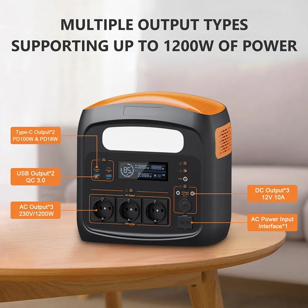 Draagbare Powerstation – Mobiele Accupack – Noodstroomvoorziening – Energiebron – 294000mAh - 1200W Continu Vermogen – Snelle Oplading