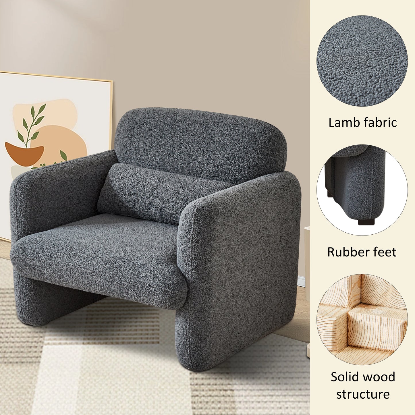 Relaxstoel – Lounge Stoel – Fauteuil – Stoel – Leesstoel – Zacht Stof – Houten Frame – Comfortabele Kussens - Donkergrijs