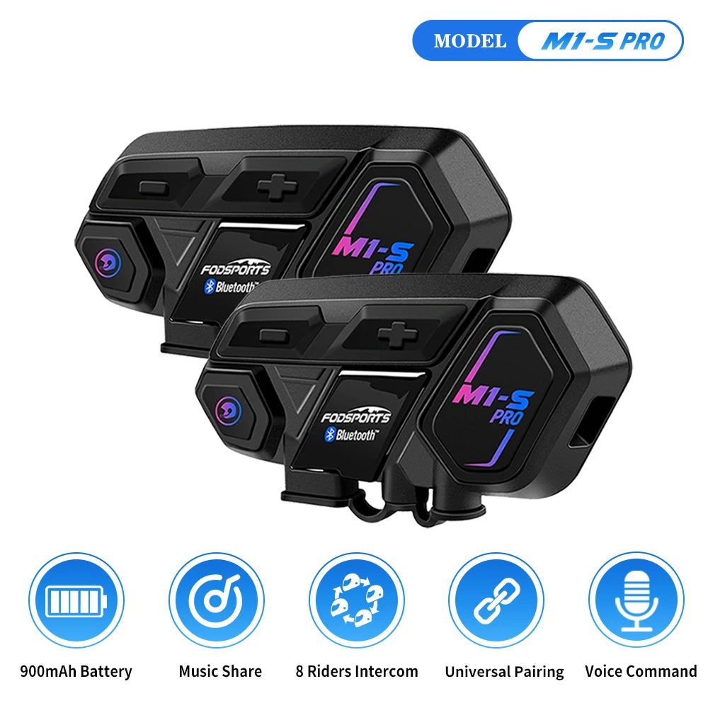 Motorfiets Intercom - Helm Intercom - MotorfietsHelmHeadset - Bluetooth Helm Intercom - Helm - Motorfiets Accessoires - 2PCs - 8 Riders - Draadloze Bluetooth Headset Intercomunicador Moto Interphone BT5.0 - QUORE