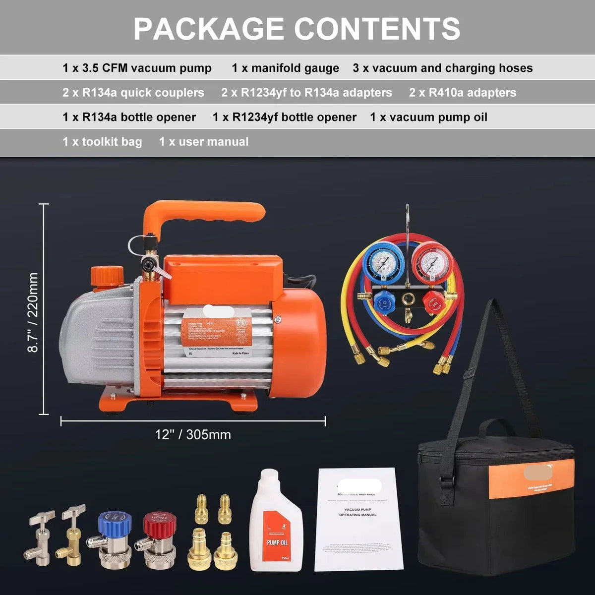 Vevor - Vacuum Pump - Refrigerant Vacuum Pump - Refrigeration Tools - HVAC Cooling - Dry Pump - 3.5CFM - Basic Model - Orange