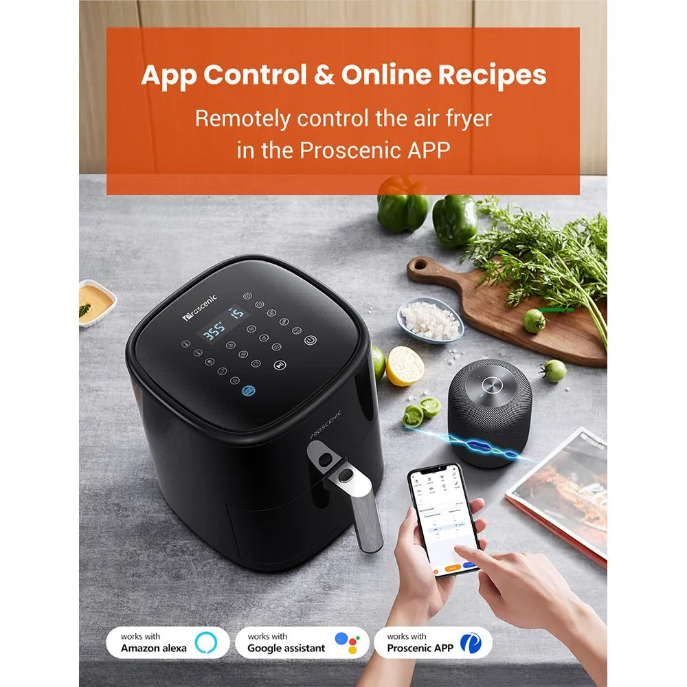 Air Fryer - Airfryer Oven - Hot air fryer - 5L - 1500W - 220-240V - PFAS-free - Fast cooking time - Smokeless cooking - 13 presets and shake reminder - Oil-free hot air fryer - Compatible with APP and voice control - Black