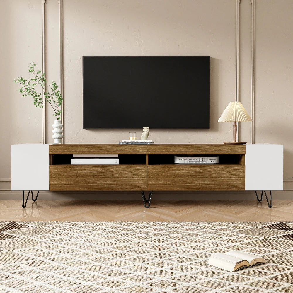 Tv Meubel – TV-Kast – Televisiemeubel – Media Meubel – Entertainmentkast – 180 cm Breed – MDF En Spaanplaat Zwart Met Houtdetail