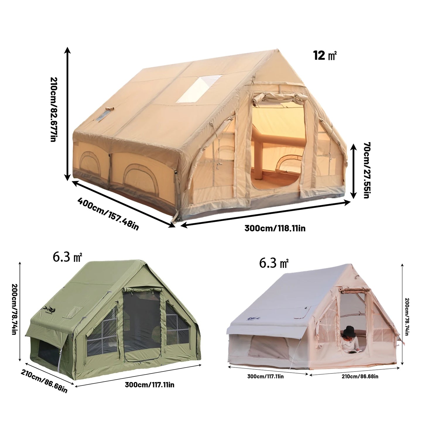 Opblaasbare Tent – Kampeertent – Familietent – Glamping Tent – Schuurtent – 4x3x2,1 m – Stevig Oxford Materiaal – Snel Opblaasbaar Met Draagtas - QUORE