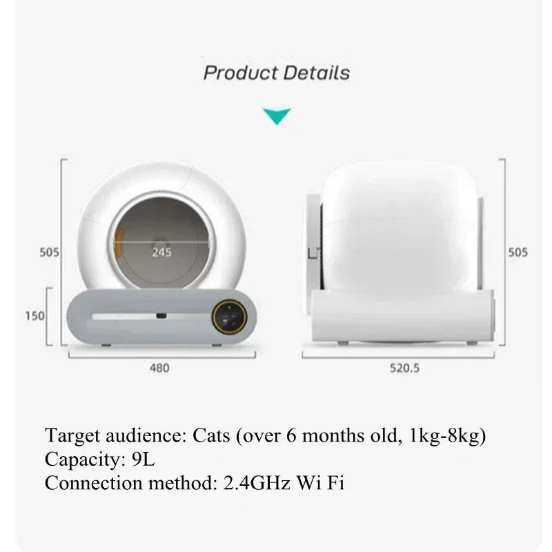 Kattenbak – Automatische Kattenbak – Zelfreinigende Kattenbak – Elektrische Kattenbak – Kattentoilet – XXL 65L Inhoud – App-Controle & Ionisch Ontgeuringssysteem