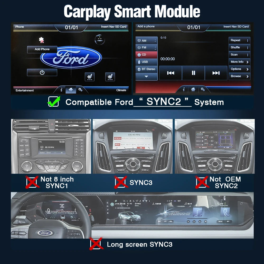 Wireless CarPlay Decoderbox – Draadloze CarPlay Adapter – Auto Interface Module – Ford Infotainment Upgrade – Compatibel Met Sync2 – Ondersteuning Voor Achteruitrijcamera – Eenvoudige Installatie