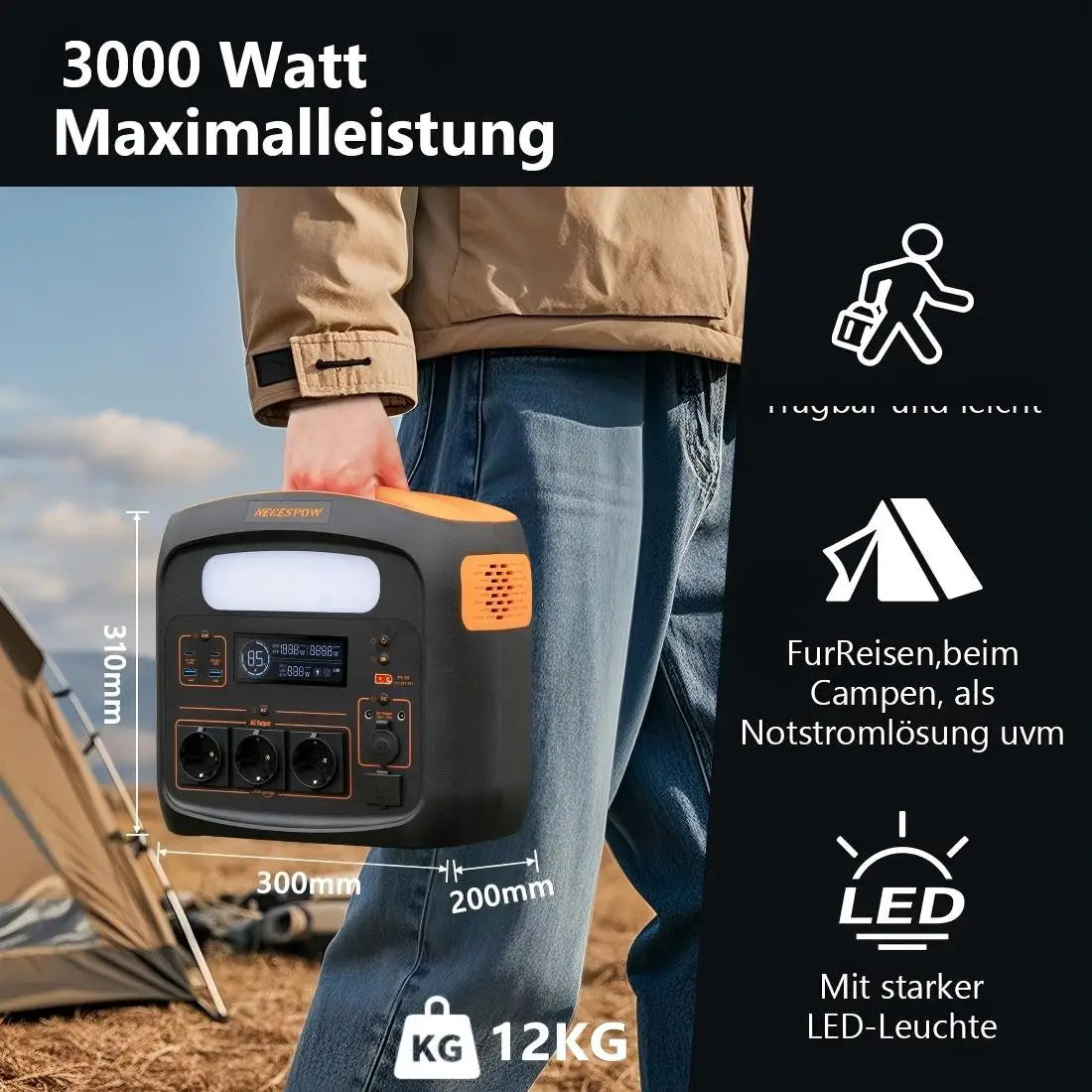 Powerbank – Powerstation – Mobiele Accu – Zonne-energie Generator – 1100Wh Capaciteit – 1200W Pure Sinusgolf Inverter