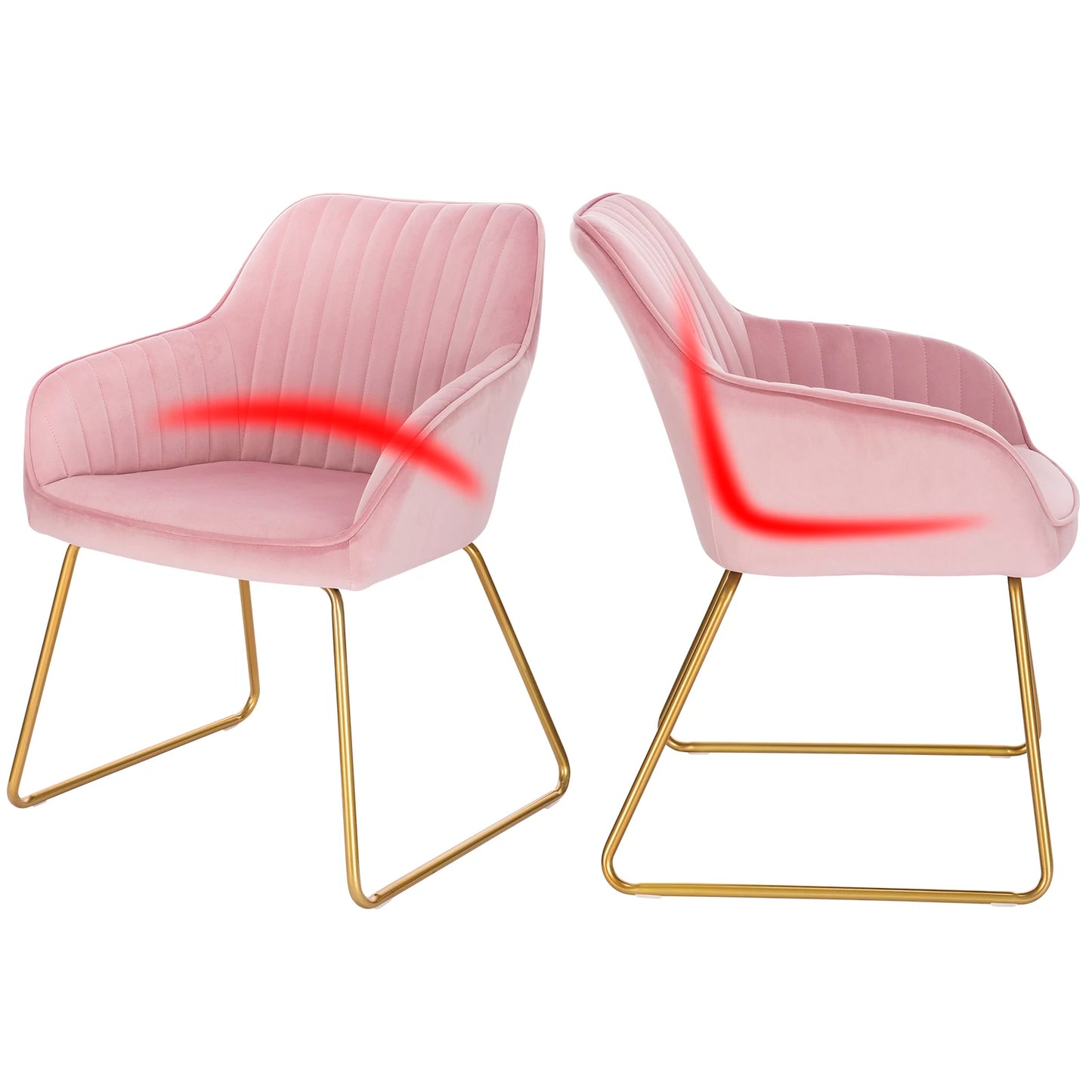 Eetkamerstoelen – Set van 4 - Fluwelen Stoelen – Comfortabele Stoelen – Metalen Pootjes – Ergonomisch Ontwerp – Zithoogte 45 Cm - Roze