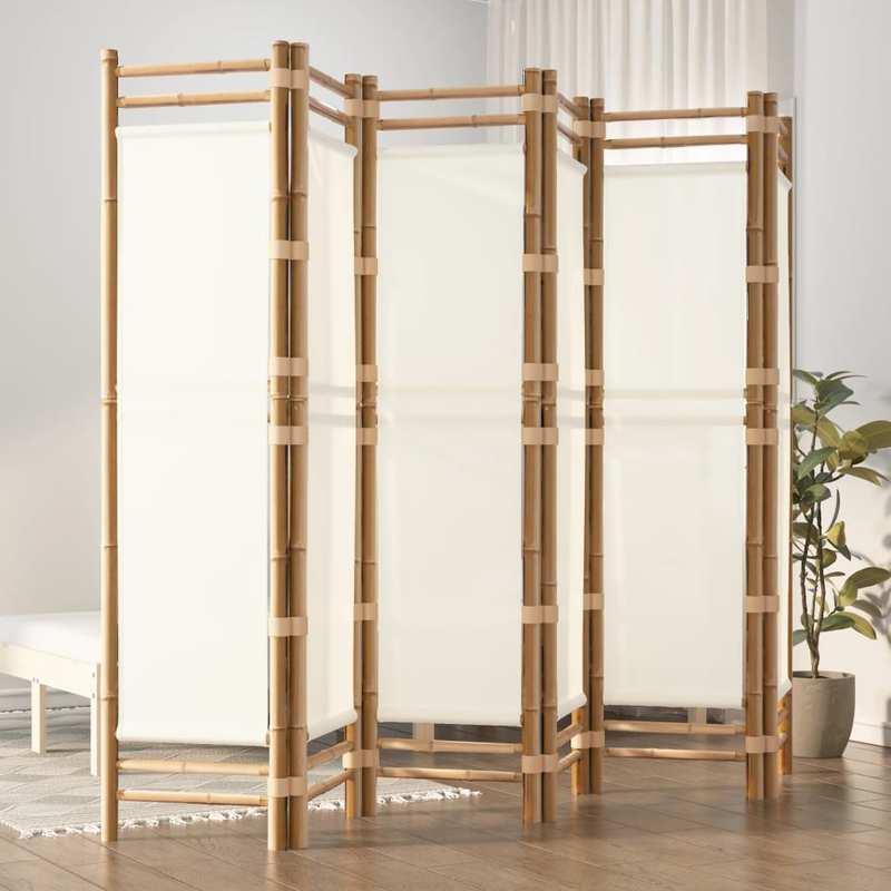 Bamboescherm – Vouwscherm – Kamerscheiding – Scheidingswand – Roomdivider – Crème Canvas – 240 Cm Breed – Duurzaam Bamboe Frame