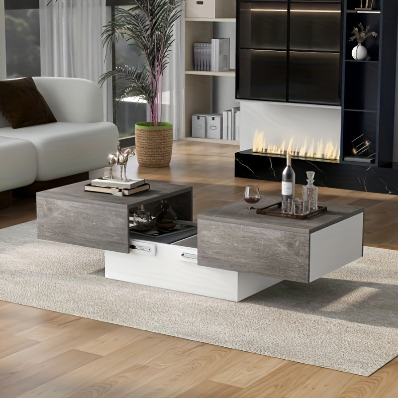 Salontafel – Koffietafel – Bijzettafel – Woonkamertafel – Tafel – Uitklapbaar Blad – Opbergruimte – Duurzaam Bamboe – Modern Grijs
