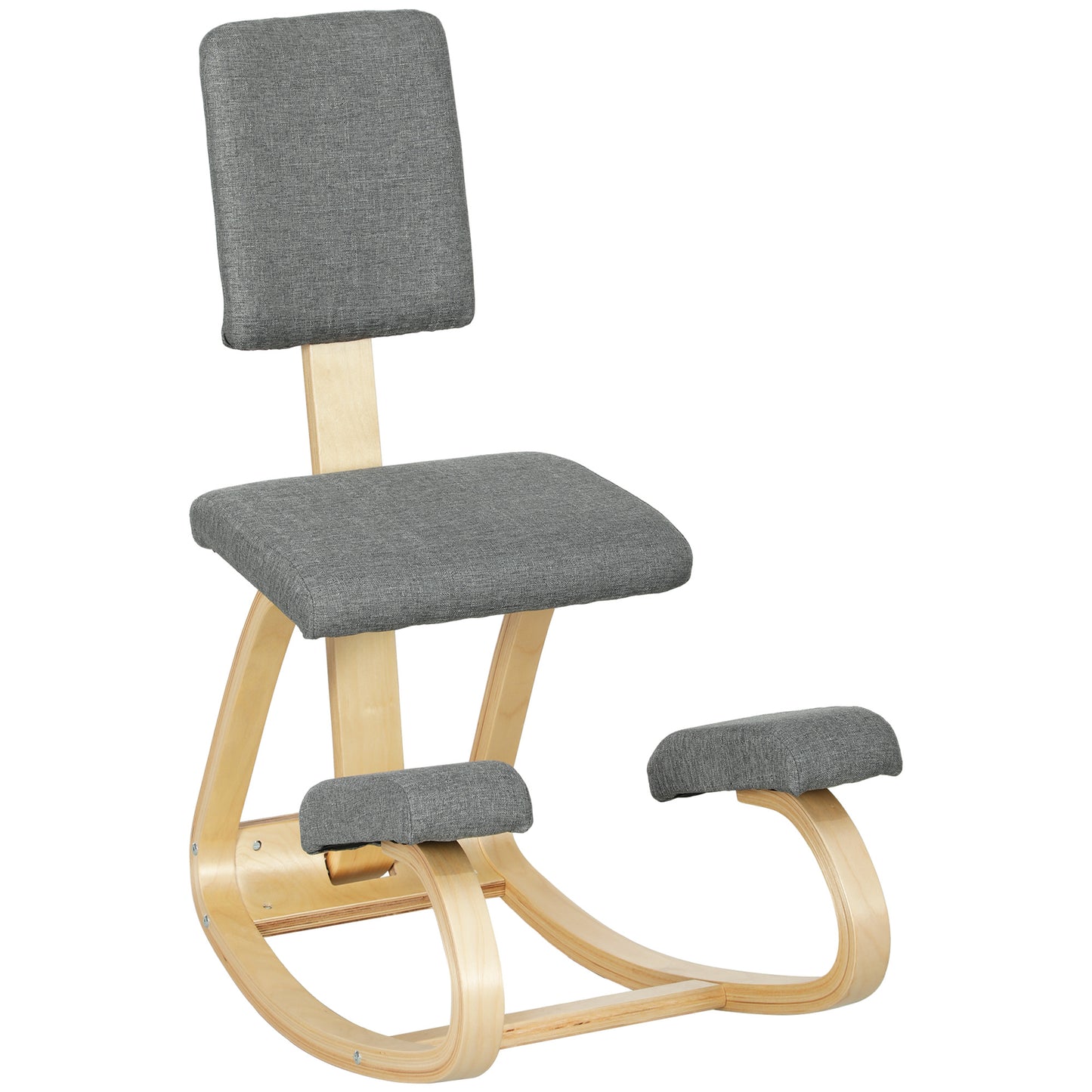Kniestoel – Ergonomische Bureaustoel – Knielstoel – Zitknieler – Rocking Chair – Verbeterde Houding – Massief Beukenhout – Grijs