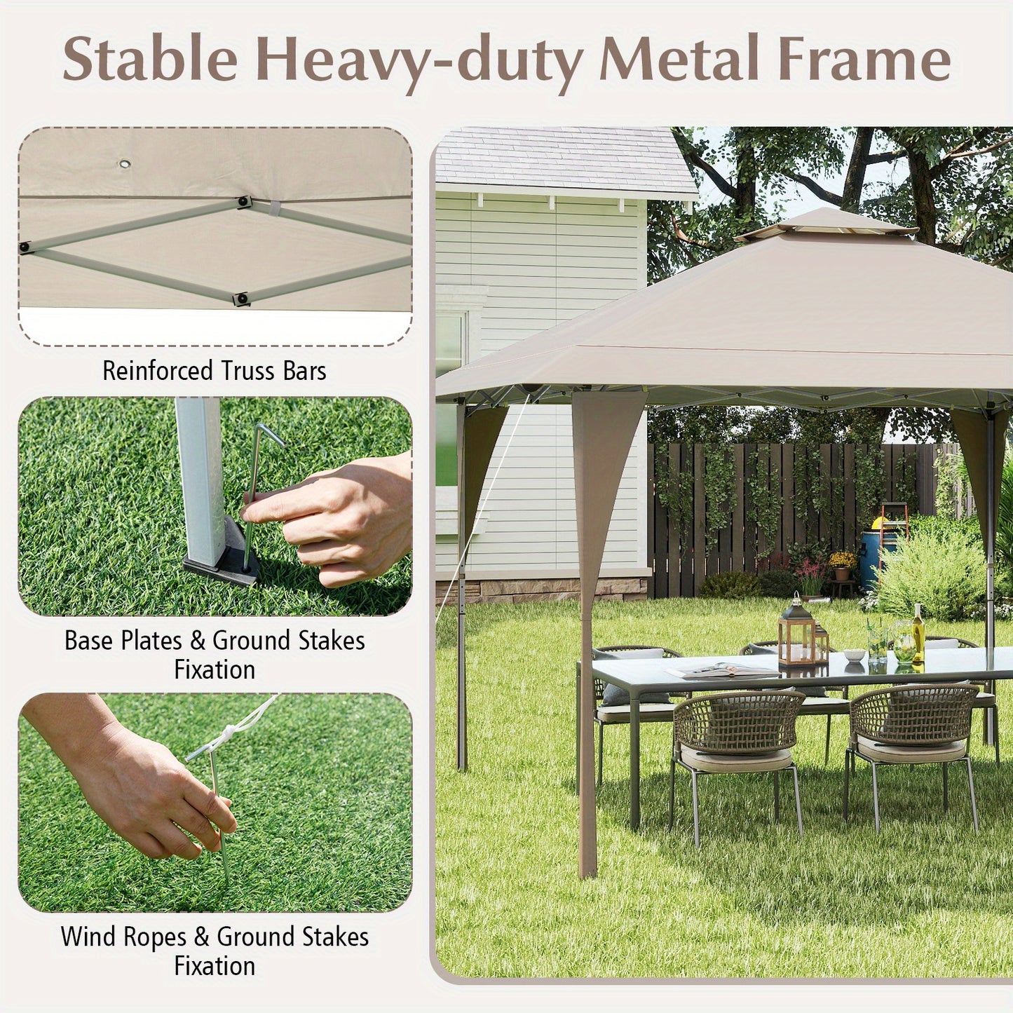 Partytent – Feesttent – Tuintent – Paviljoen – Easy-Up Tent – 395x395 cm – Weerbestendig Oxford Polyester – Verstelbare Hoogte met Ventilatie