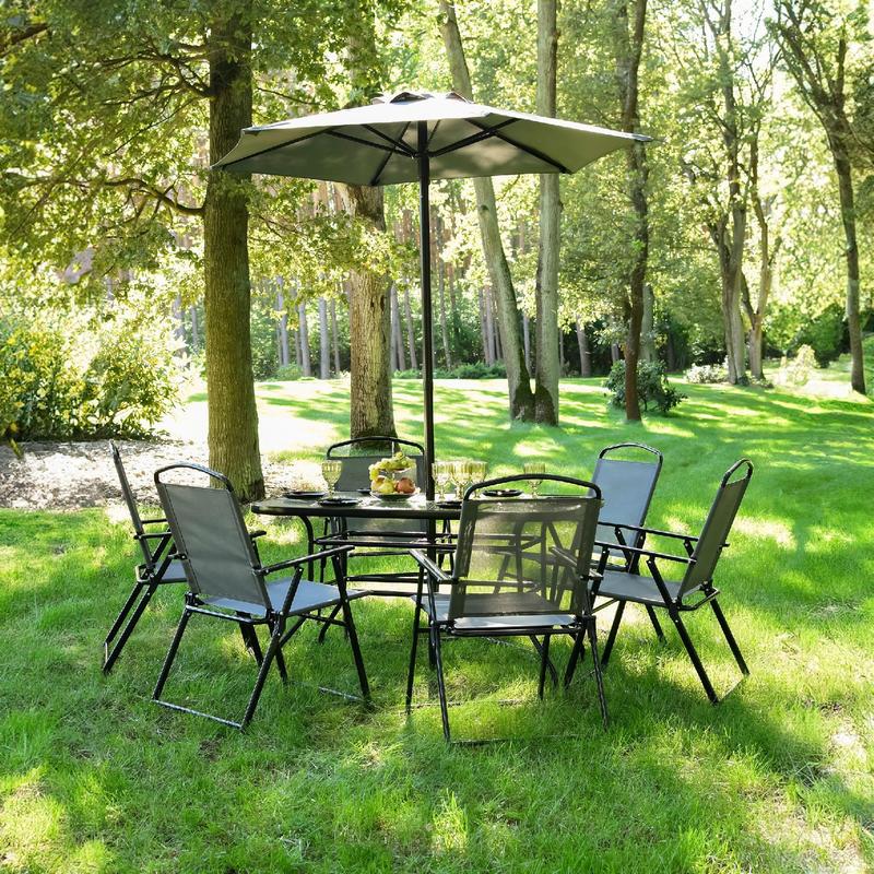 Tuinset – Tuinmeubelset – Balkonset – Bistroset – Loungeset – Glazen Tafel 130x80 cm – Inclusief Parasol 180 cm