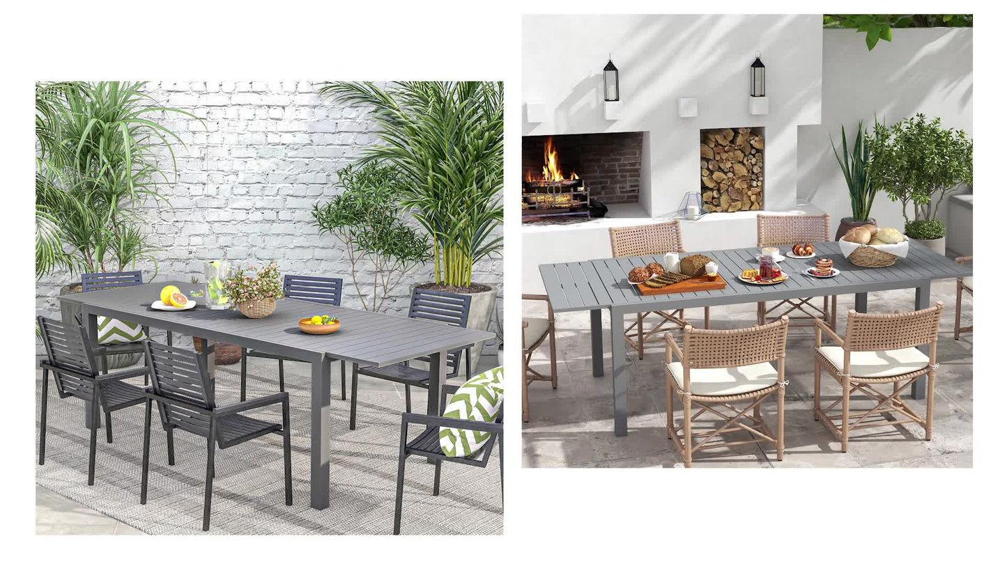 Uitbreidbare Aluminium Tuintafel – Tuinset Tafel – Uitschuifbare Eettafel – Terrastafel – Buiten Tafel – Donkergrijs – 180-240 cm Lengte – Weerbestendig Thermisch Gelakt