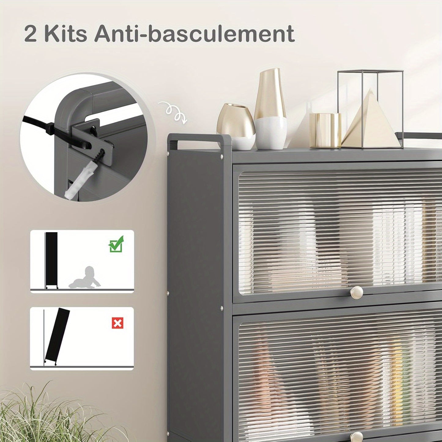 Keukentrolley – Opbergkast – Serveerwagen – Keukenkast – Trolley – 5 Lagen – 360° Zwenkwieltjes – Anti-Kantel Kits – Wit – Met Kunststof Deuren